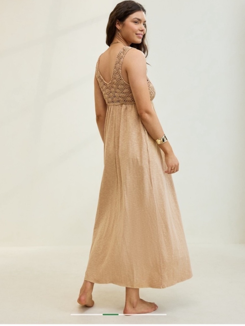 Aerie Crochet Knit Maxi Dress in Tan Brown NWT Size Large Cotton Boho Festival - Picture 4 of 13